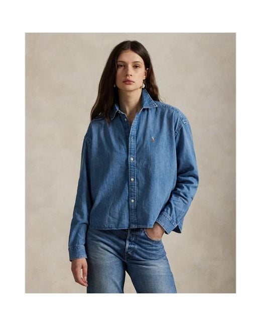Ralph Lauren Blue Cropped Boxy Denim Shirt