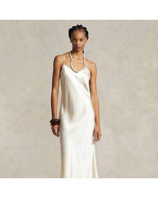 Ralph Lauren Silk Midi Slip Dress in Natural Lyst