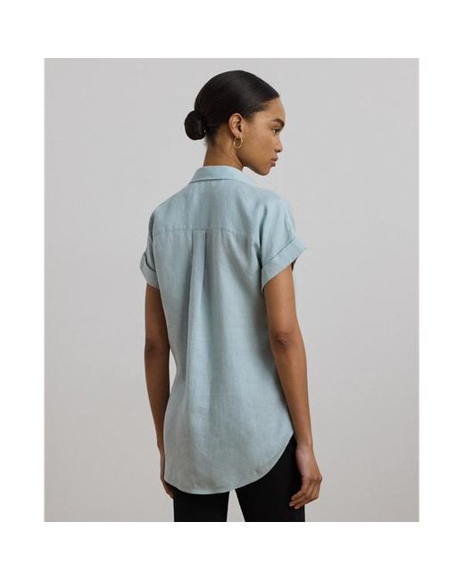 Camicia a maniche corte in lino di Ralph Lauren in Blue