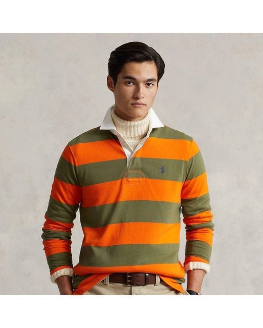 Ralph Lauren Classic Fit Striped Jersey Rugby Shirt in Orange for Men ...