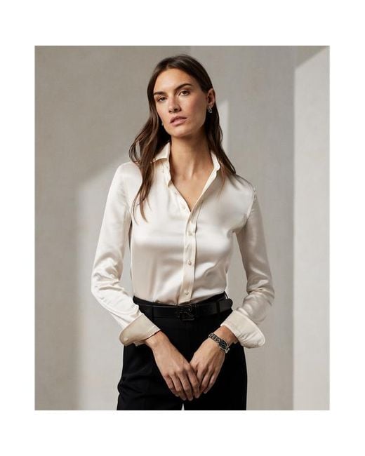 Ralph Lauren Collection White Cameron Straight Fit Silk Shirt