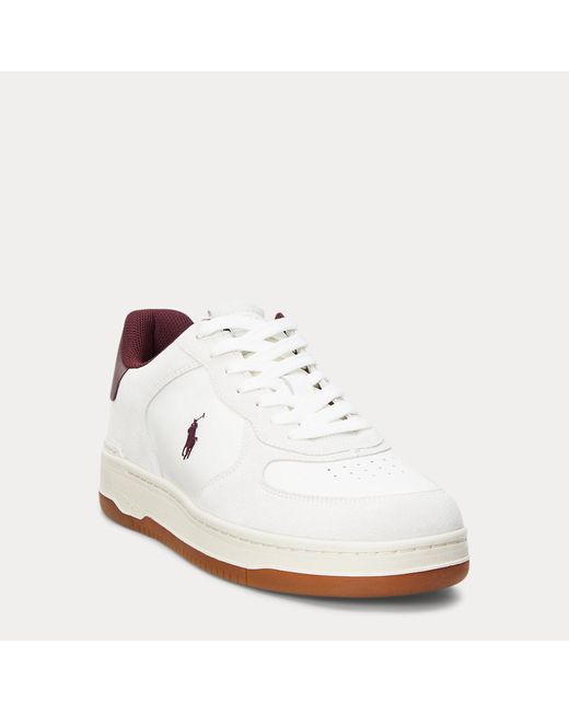 Ralph Lauren White Masters Court Suede-Panelled Trainer for men