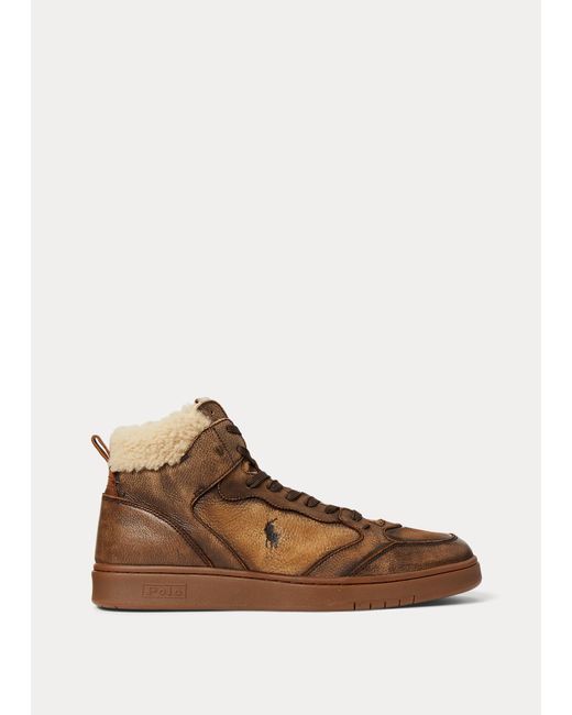Polo Ralph Lauren Court Leather-shearling High-top Trainer in Brown for ...