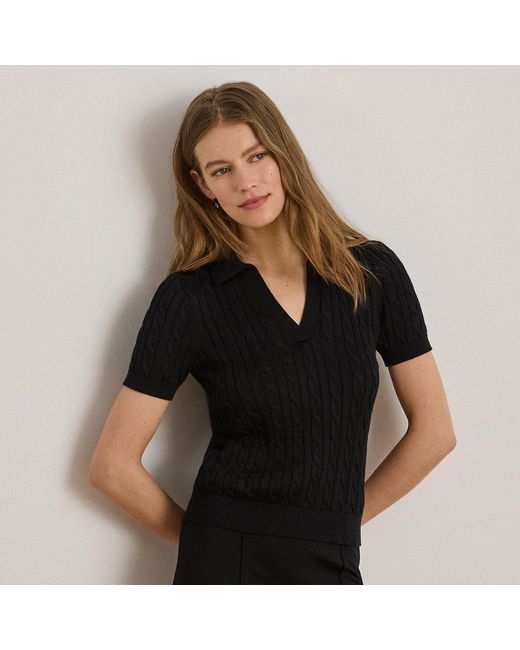 Ralph Lauren Black Cable Cotton-Blend Short-Sleeve Sweater