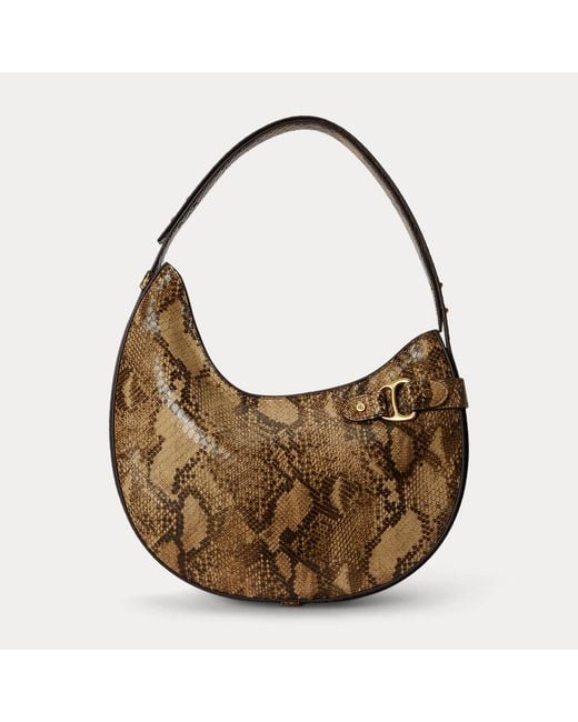 Ralph Lauren Brown Python-Embossed Large Tasha Shoulder Bag