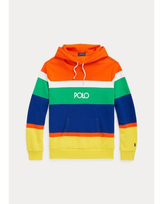 Polo Ralph Lauren Orange Logo Striped Fleece Hoodie for men