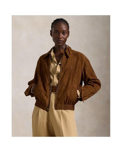 Polo Ralph Lauren Sheepskin Suede Jacket in Brown Lyst UK