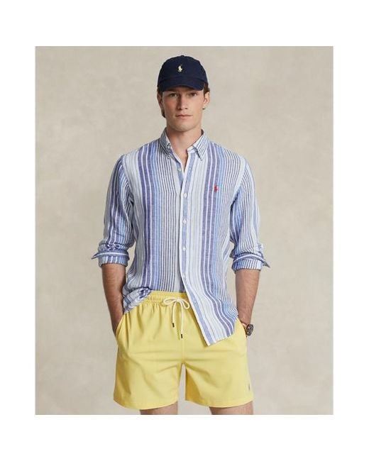 Polo Ralph Lauren Gestreiftes Custom-Fit Leinenhemd in Blue für Herren
