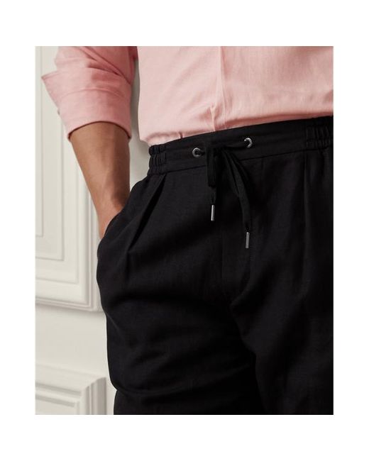 Ralph Lauren Purple Label Black Silk-linen Drawstring Trouser for men