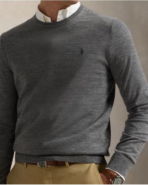 Polo Ralph Lauren Gray Slim Fit Washable Wool Crewneck Jumper for men
