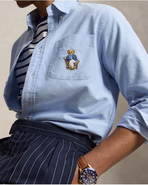 Polo Ralph Lauren Blue Custom Fit Polo Bear Oxford Shirt for men