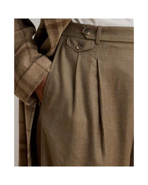 Ralph Lauren Natural Ralph Lauren Pleated Wool Herringbone Wide-Leg Pant