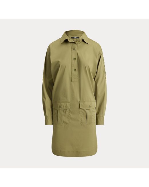 Ralph Lauren Green Lace-Up-Trim Cotton-Blend Shirtdress