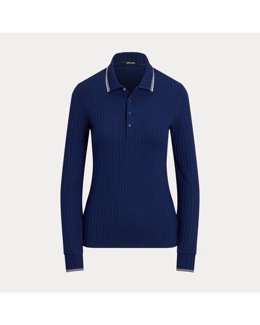Ralph Lauren Blue Slim Fit Rib-Knit Long-Sleeve Polo Shirt