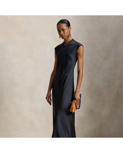 Polo Ralph Lauren Blue Lace-Up Satin Dress