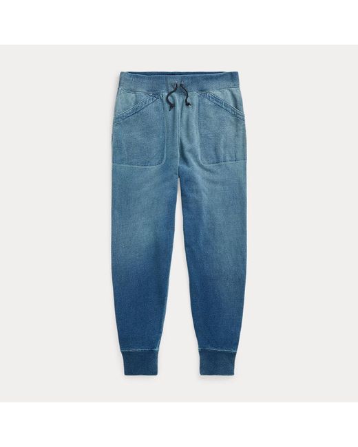 RRL Blue Indigo French Terry Tracksuit Bottoms for men