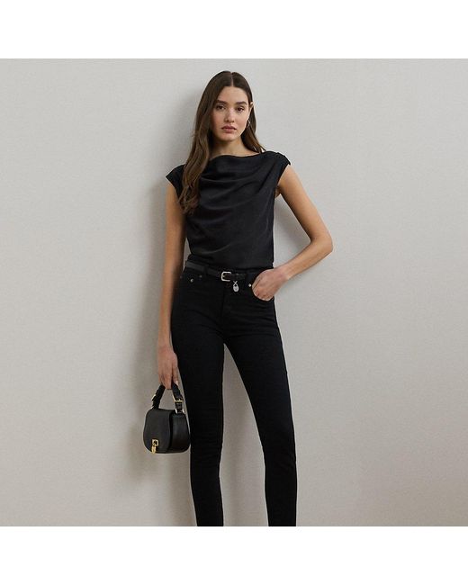Ralph Lauren Black Schulterfreie Bluse Aus Satin-Charmeuse