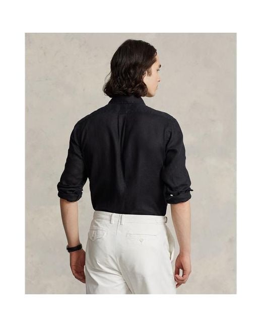 Polo Ralph Lauren Black Custom Fit Linen Shirt for men