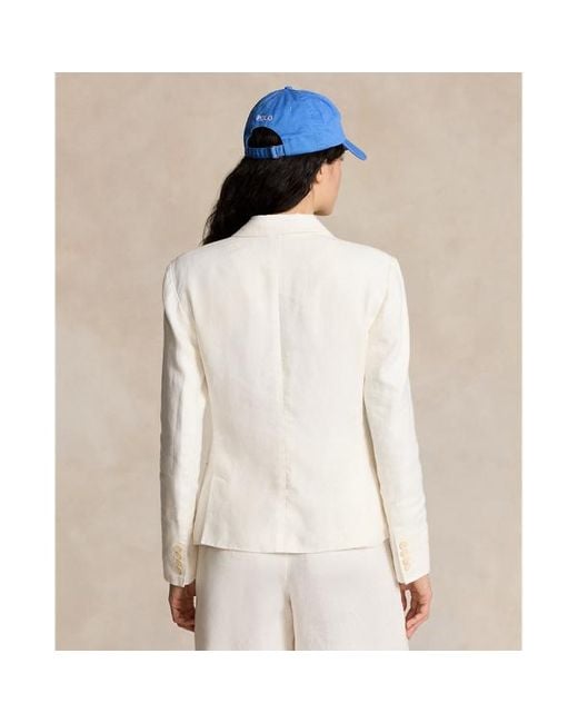 Blazer in lino a doppio petto di Polo Ralph Lauren in White