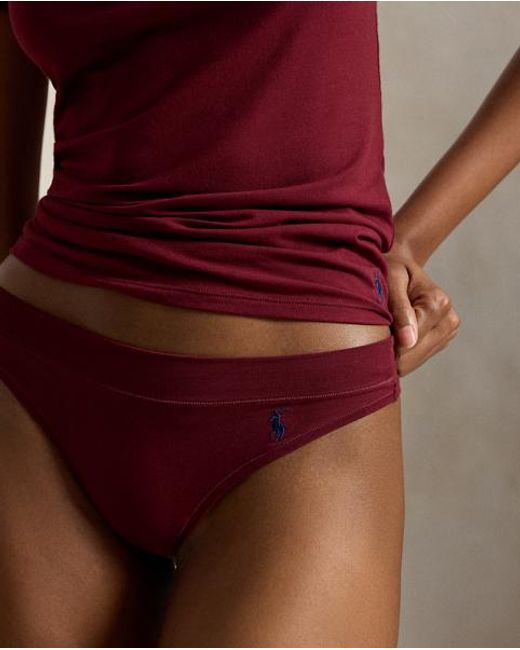 Polo Ralph Lauren Purple Stretch-Cotton Mid-Rise Thong