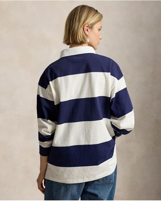 Polo Ralph Lauren Blue Big Fit Striped Jersey Rugby Shirt for men