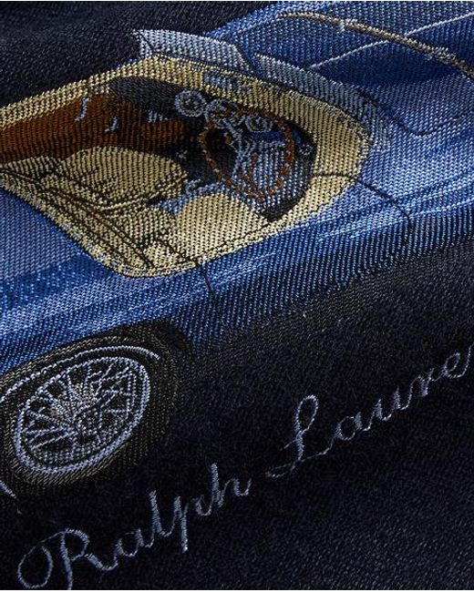 Ralph Lauren Blue Automobile Print Silk-Cashmere Tie for men