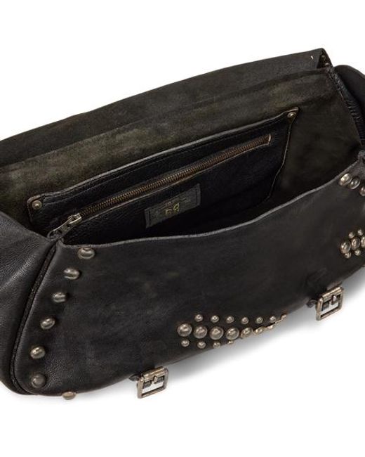 RRL Black Studded Leather Saddle Bag for men