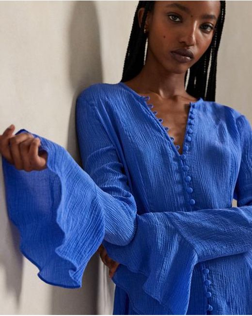 Polo Ralph Lauren Blue Crinkled Button-Front Top