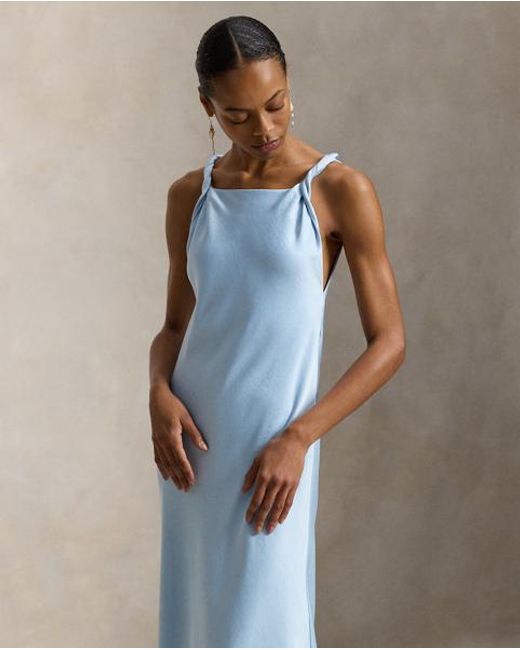 Polo Ralph Lauren Blue Satin Dress With Woven Shoulder Straps