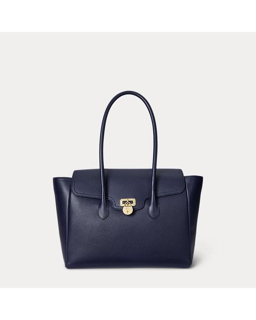 Ralph Lauren Blue Pebbled Leather Large Tanner Satchel