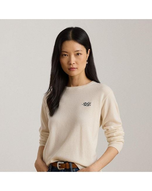 Ralph Lauren Natural Ralph Lauren Embroidered Cashmere Crewneck Sweater