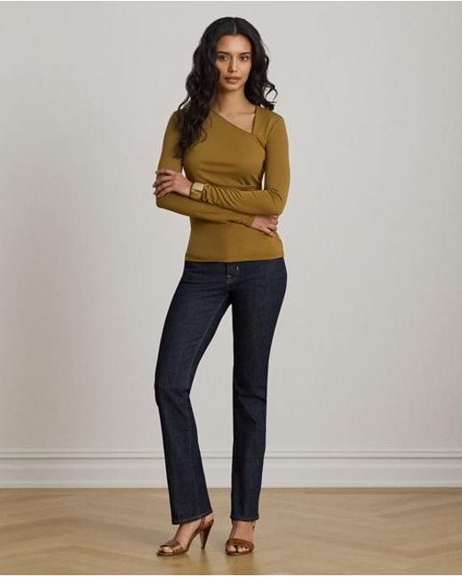 Ralph Lauren Green Jersey Asymmetrical Long-Sleeve Top