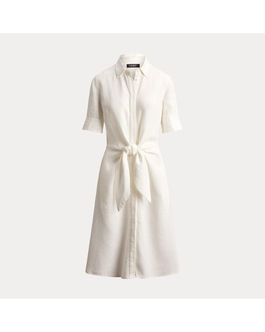 Ralph Lauren Blue Tie-Front Linen Shirtdress
