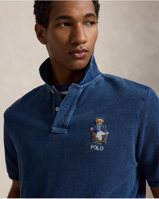 Ralph Lauren Blue Classic Fit Polo Bear Mesh Polo Shirt for men