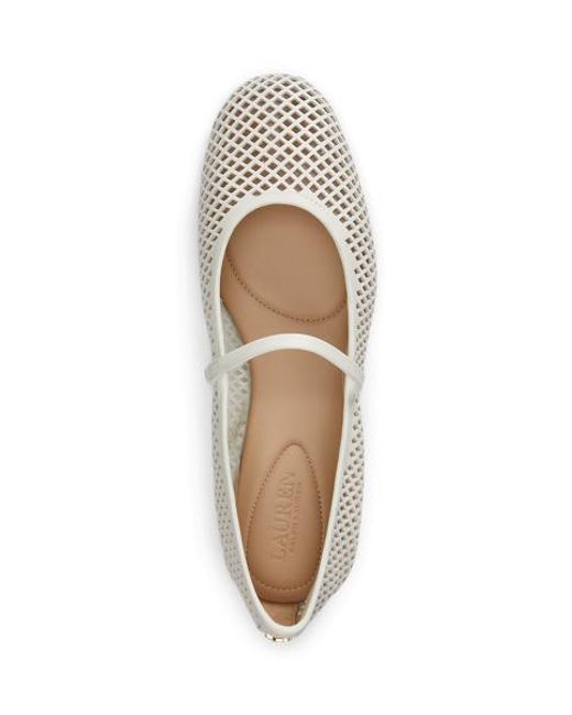 Ralph Lauren White Jayna Perforated Leather Mary Jane Flat