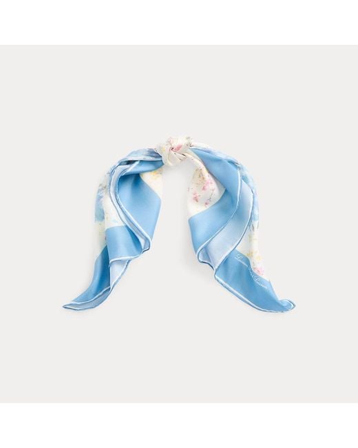 Pañuelo cuadrado de sarga de seda Lauren by Ralph Lauren de color Blue