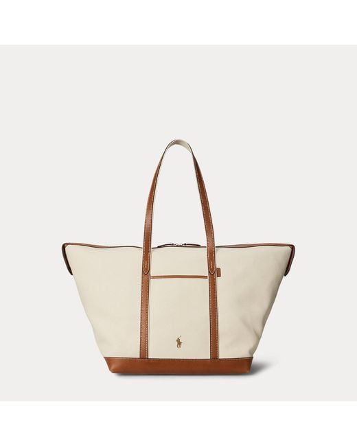 Polo Ralph Lauren Blue Large Canvas Leather-Trim Shopper Tote