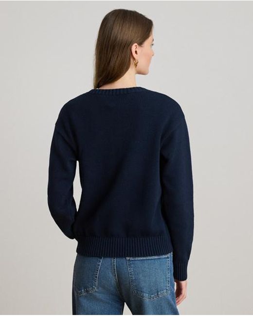 Ralph Lauren Blue Embroidered-Logo Combed Cotton Jumper