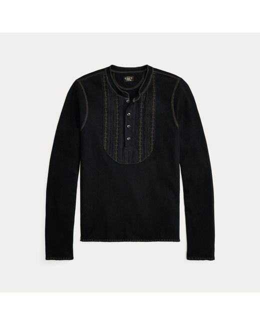 RRL Gray Embroidered Cotton-Linen Henley Shirt