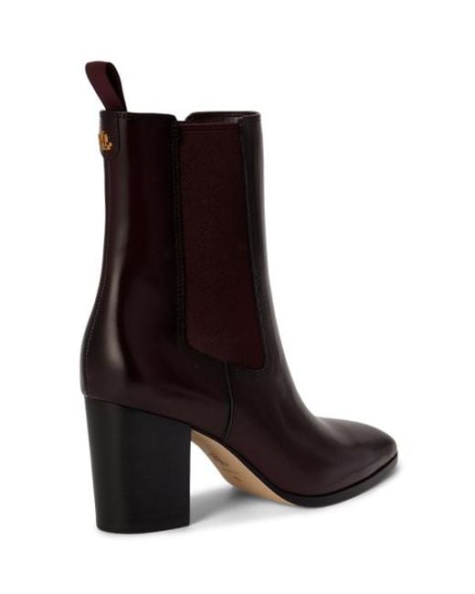 Ralph Lauren Brown Raelynn Glazed Leather Booties