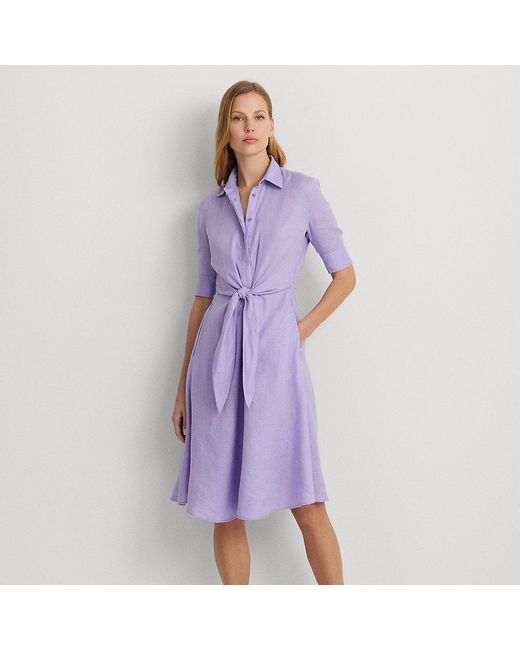 Lauren by Ralph Lauren Purple Ralph Lauren Tie-front Linen Shirtdress