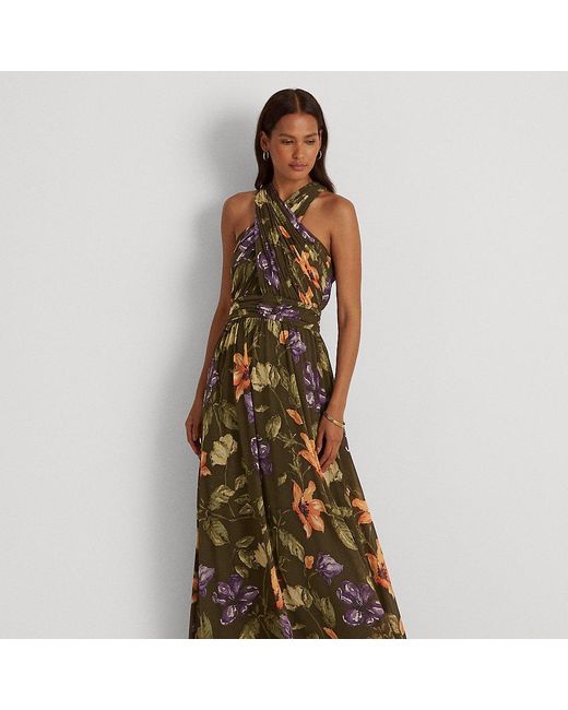 Ralph Lauren Floral Crinkle Georgette Halter Gown | Lyst