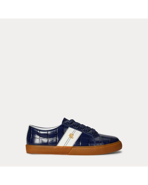 Ralph Lauren Blue Janson Ii Croc-Embossed Leather Sneaker