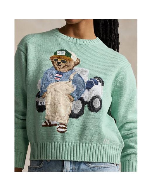 Polo Ralph Lauren Green Polo Bear-intarsia Cotton Knitted Jumper