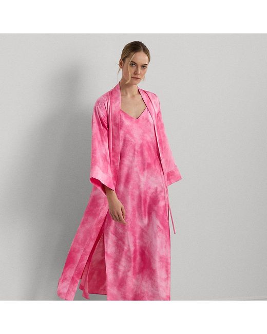 Lauren by Ralph Lauren Pink Ralph Lauren Tie-dye-print Satin Sleeveless Nightgown