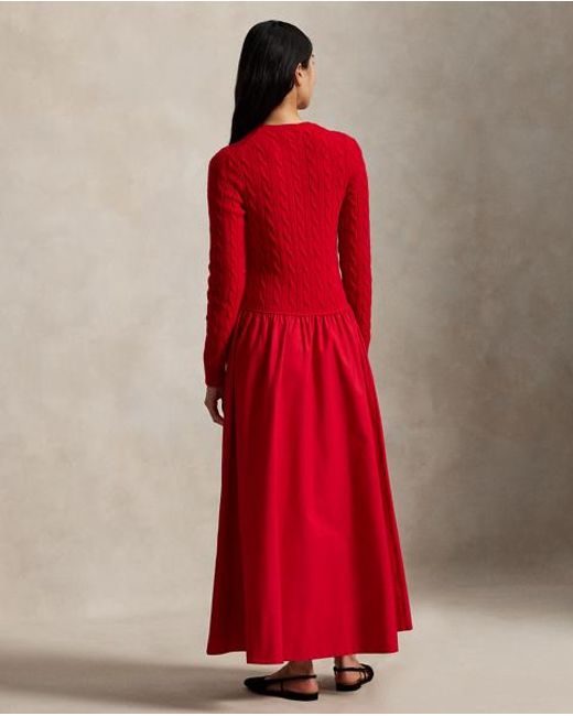 Polo Ralph Lauren Red Cable-Knit Bodice Dress
