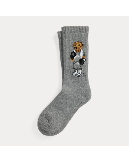 Ralph Lauren Gray Polo Bear Cotton-Blend Crew Socks