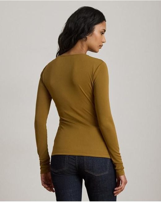Ralph Lauren Green Jersey Asymmetrical Long-Sleeve Top