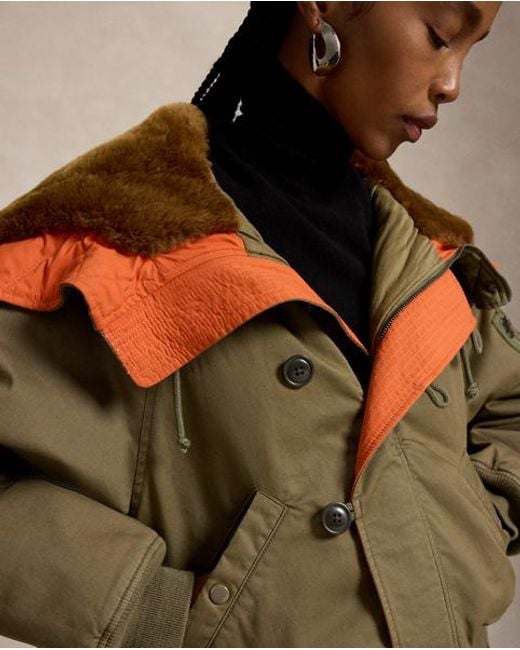 Polo Ralph Lauren Green Shearling-Hood Flight Jacket