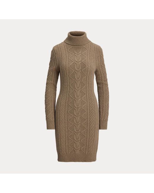 Abito dolcevita in maglia a trecce di Ralph Lauren in Brown